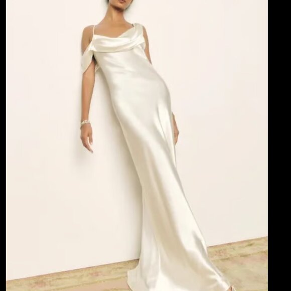 Reformation Dress Ronda Silk Dress Ivory Size 10 - Picture 1 of 10